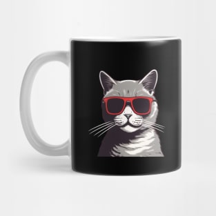 Gray Cat with Shades, Love Cats Mug